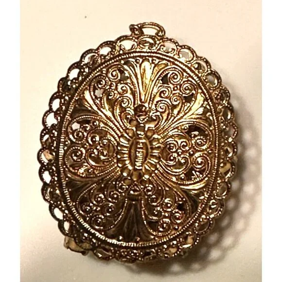 WEST GERMANY BLACK HEMATITE PEARL GOLD FILIGREE PENDANT & CLIP ON EARRINGS SET - Picture 4 of 12